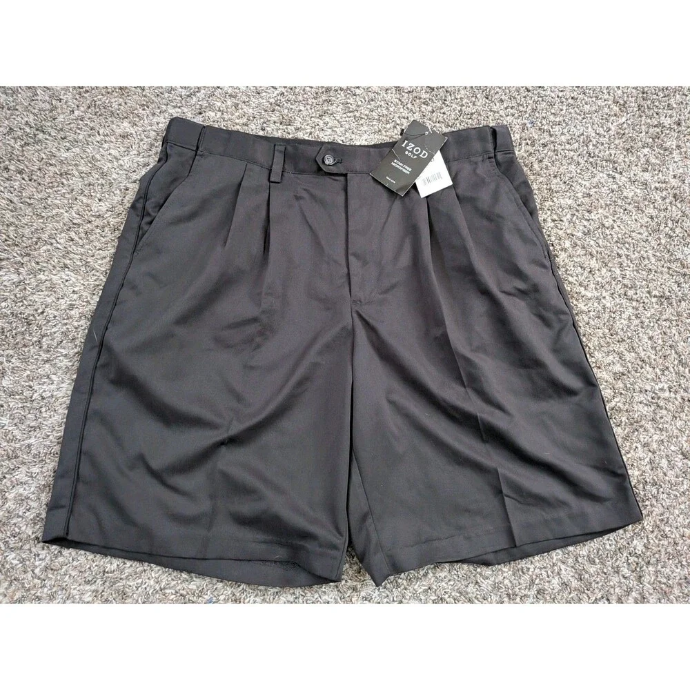 Izod Golf‎ Flat Front Pleated Shorts Men's Black Size 38 NWT